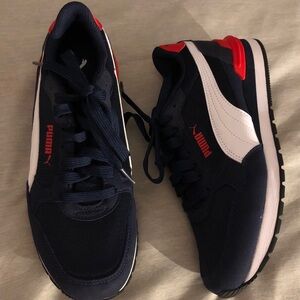 Puma Dark Blue and White Shoes with Red Highlights